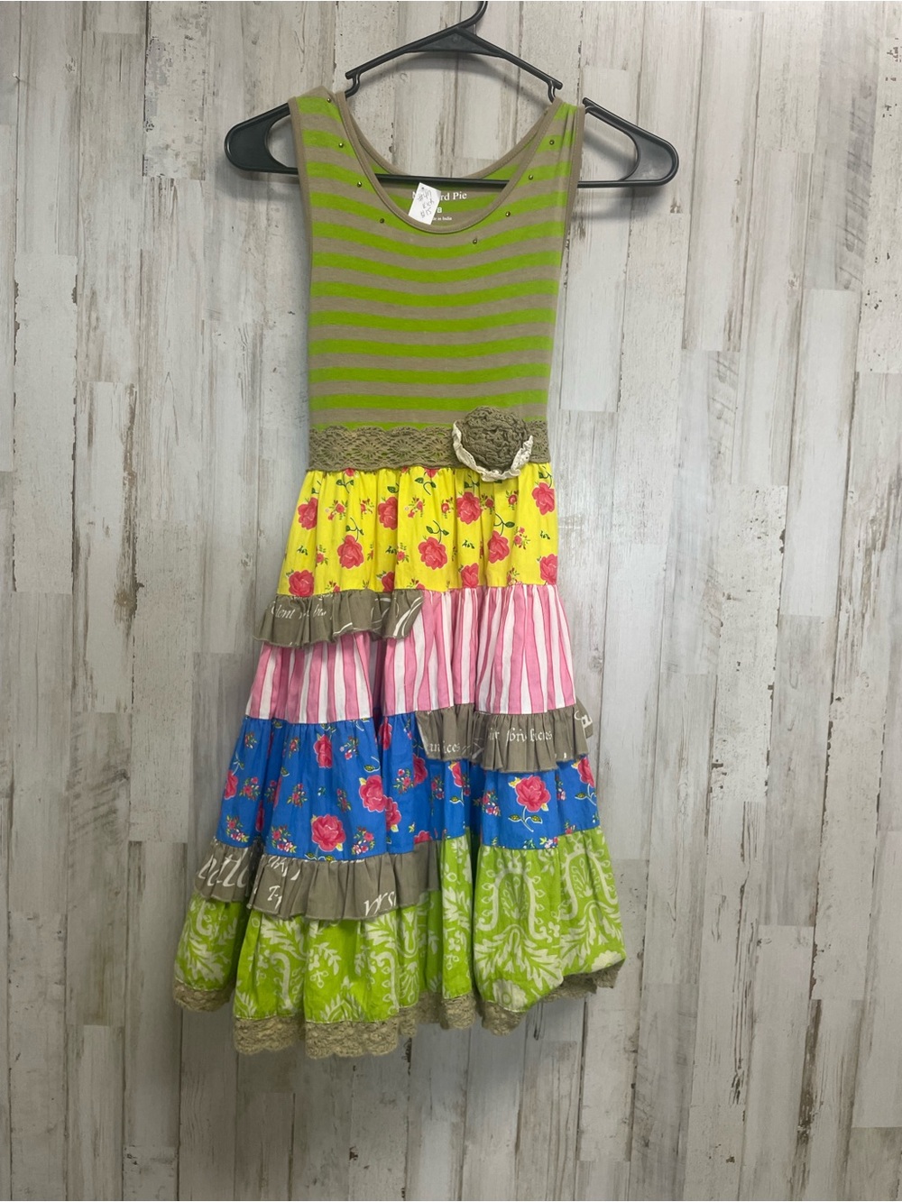 Mustard Pie Green and Tan Striped dress sz 8